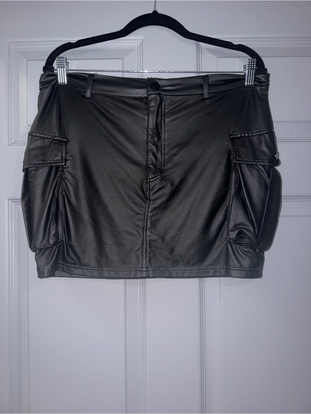 Faux Leather Black Mini Skirt with Cargo Pockets